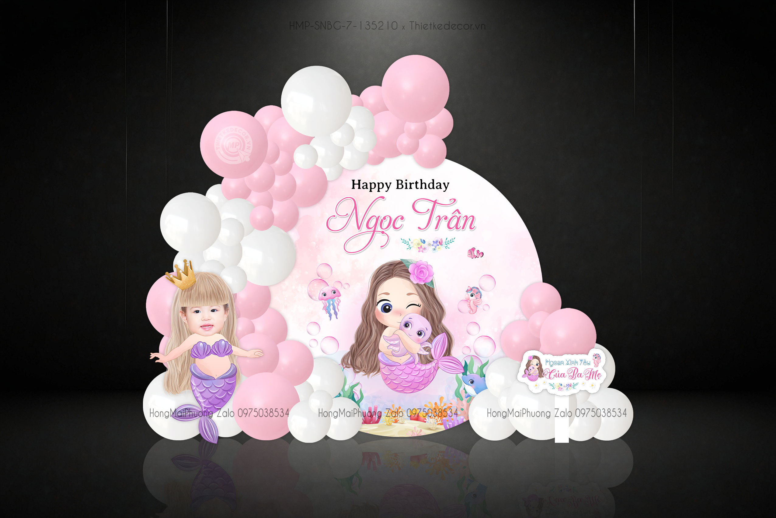 Sinh nhật bé gái back tròn chủ đề tiên cá